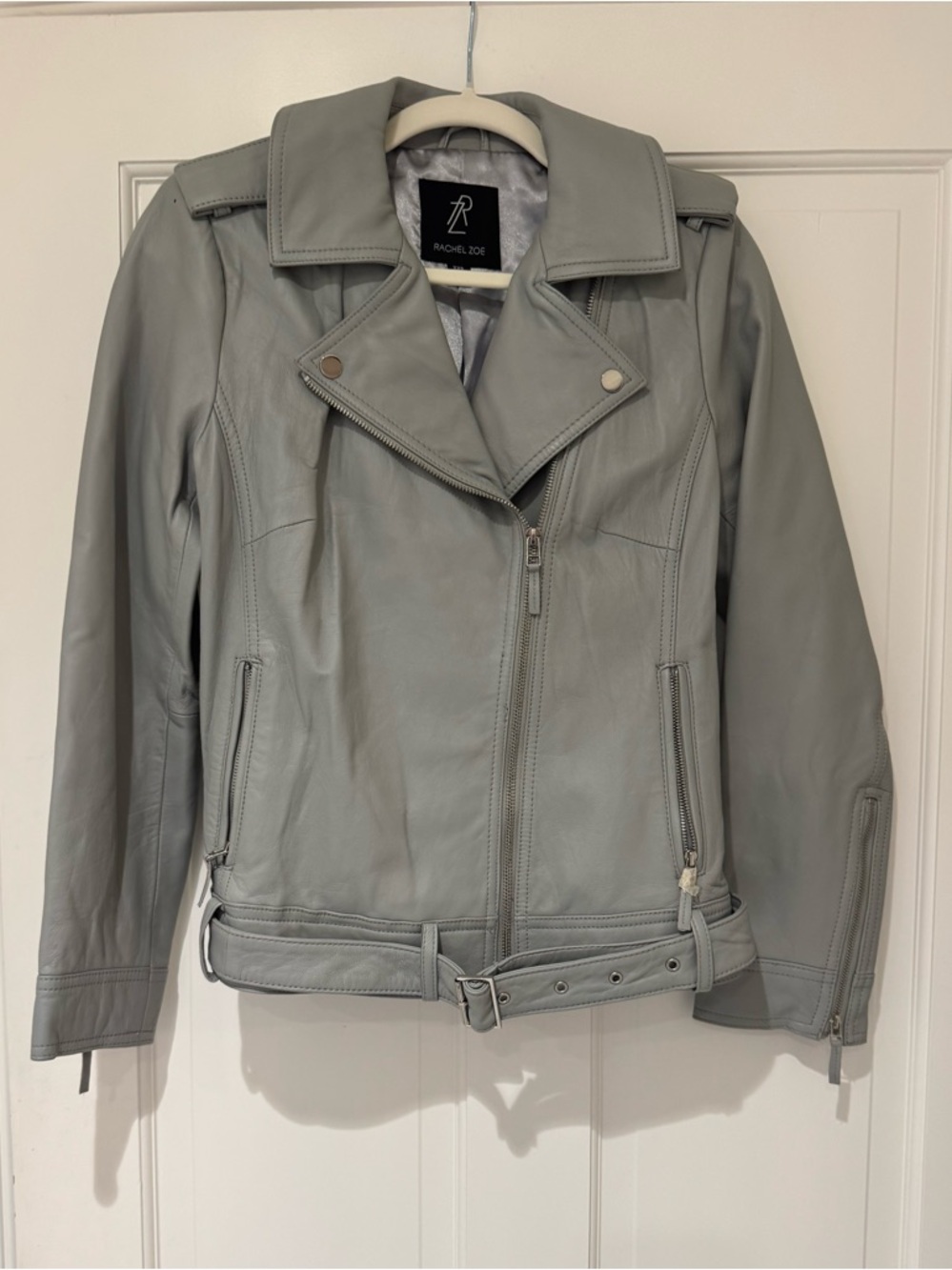 Rachel Zoe Pale Gray Leather Moto Jacket